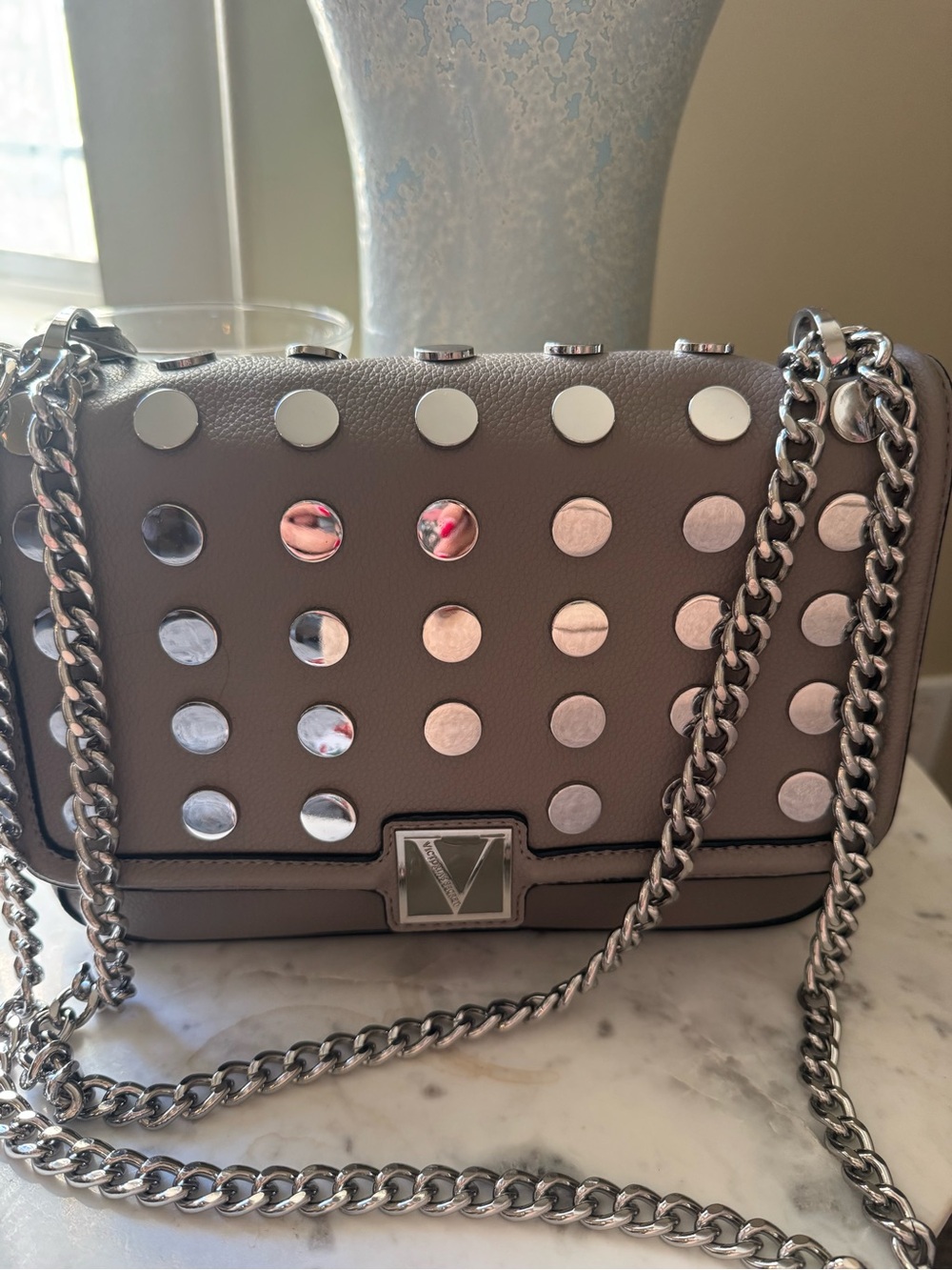 Victoria's Secret Taupe Shoulder Bag with Silver Studs and Chain